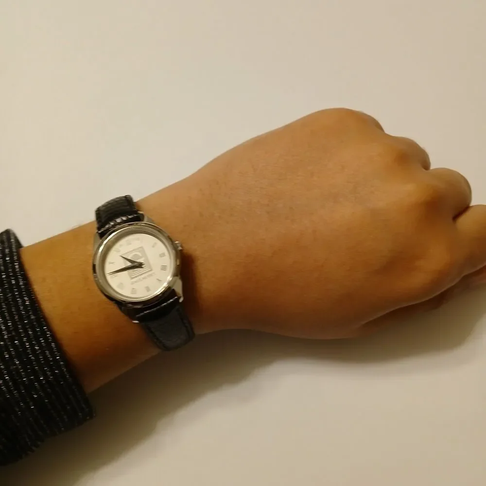 Gallaudet CSI Women's Silver Tone Dial Swiss Black Leather Band Watch WR 3ATM - Picture 5 of 12